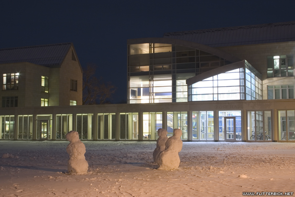 Rose residence hall (right) on a cold November night